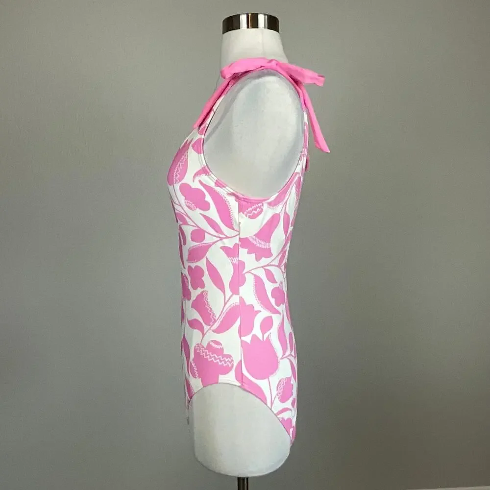 Kate Spade Pink and White Bathing Suit Floral One-Piece Scoop Back Size Medium - Picture 7 of 11